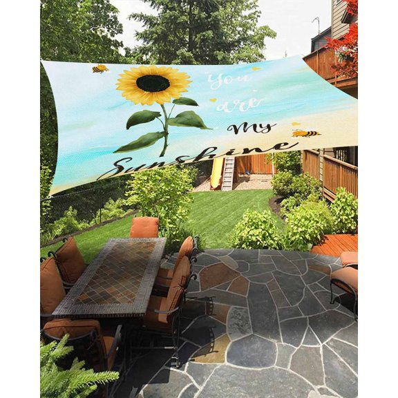 Sun Shade Sail 8'x10' Bee Sunflowers Rectangle Sun Shade Sails Canopy Waterproof Blue You Are My Sunshine Outdoor Sunshades Sand UV Block Cover Shades Cloth for Patio Backyard Garden Deck Porch Lawn