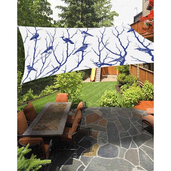Sun Shade Sail 8'x10' Bird Branches Rectangle Sun Shade Sails Canopy Waterproof Blue Leaves Tree Outdoor Sunshades Sand UV Block Cover Shades Cloth for Patio Backyard Garden Deck Porch Lawn