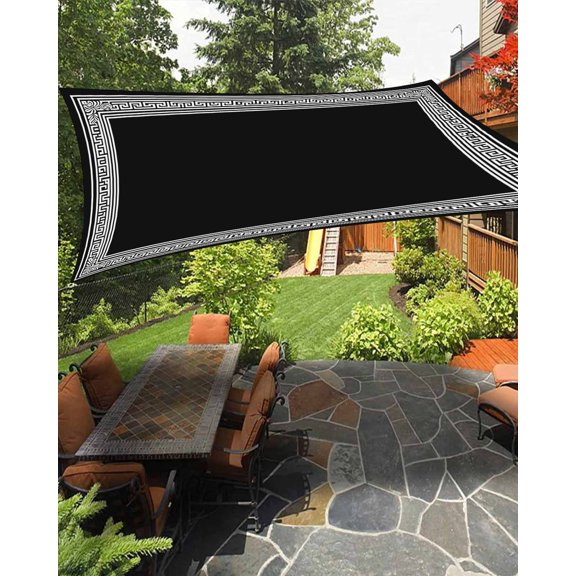 Sun Shade Sail 8'x10' Black Key Pattern Rectangle Sun Shade Sails Canopy Waterproof Geometric Art Outdoor Sunshades Sand UV Block Cover Shades Cloth for Patio Backyard Garden Deck Porch Lawn