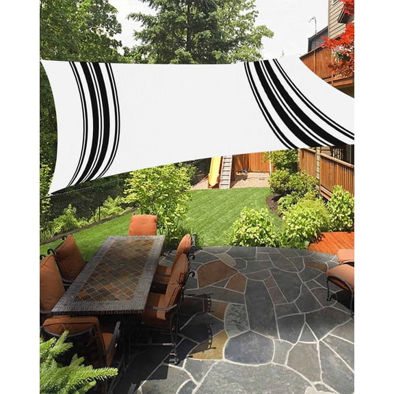 Sun Shade Sail 8'x10' Black White Striped Rectangle Sun Shade Sails Canopy Waterproof Farmhouse Striped Outdoor Sunshades Sand UV Block Cover Shades Cloth for Patio Backyard Garden Deck Porch Lawn