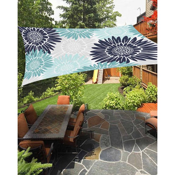 Sun Shade Sail 8'x10' Bloom Sunflower Rectangle Sun Shade Sails Canopy Waterproof Turquoise Blooming Floral Outdoor Sunshades Sand UV Block Cover Shades Cloth for Patio Backyard Garden Deck Porch