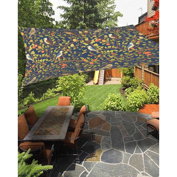 Sun Shade Sail 8'x10' Blue Bird Rectangle Sun Shade Sails Canopy Waterproof Berry Tree Branch Plant Outdoor Sunshades Sand UV Block Cover Shades Cloth for Patio Backyard Garden Deck Porch Lawn