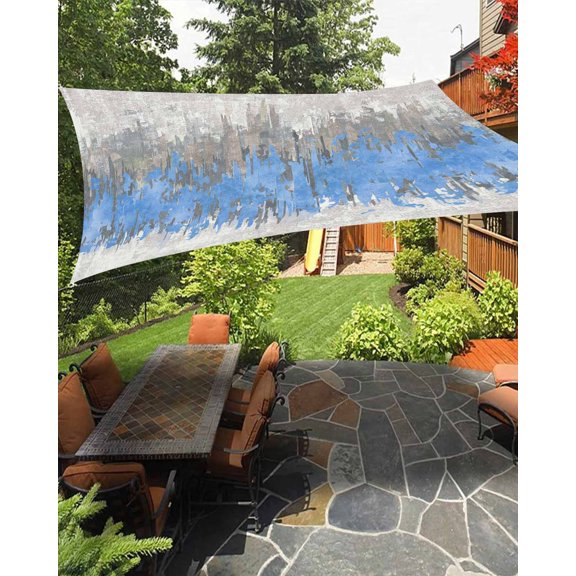 Sun Shade Sail 8'x10' Blue Grey Oil Painting Rectangle Sun Shade Sails Canopy Waterproof Abstract Graffiti Art Outdoor Sunshades Sand UV Block Cover Shades Cloth for Patio Backyard Garden Deck Porch