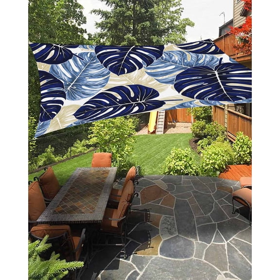 Sun Shade Sail 8'x10' Blue Palm Leaves Rectangle Sun Shade Sails Canopy Waterproof Tropical Plant Tortoise Outdoor Sunshades Sand UV Block Cover Shades Cloth for Patio Backyard Garden Deck Porch