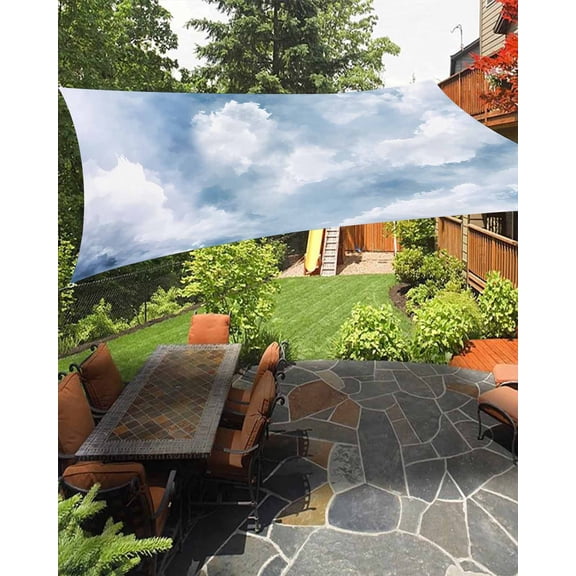 Sun Shade Sail 8'x10' Blue Sky Cloud Rectangle Sun Shade Sails Canopy Waterproof Gradient Color Outdoor Sunshades Sand UV Block Cover Shades Cloth for Patio Backyard Garden Deck Porch Lawn