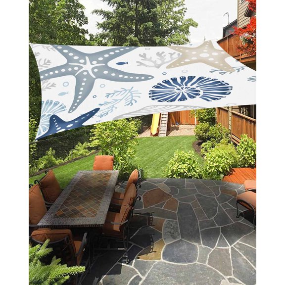 Sun Shade Sail 8'x10' Blue Starfish Rectangle Sun Shade Sails Canopy Waterproof Marine Life Ocean Coastal Outdoor Sunshades Sand UV Block Cover Shades Cloth for Patio Backyard Garden Deck Porch Lawn