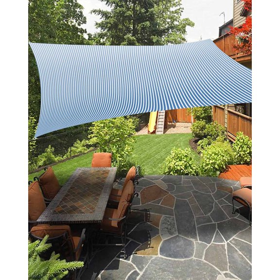 Sun Shade Sail 8'x10' Blue Stripes Rectangle Sun Shade Sails Canopy Waterproof Simple Vertical Striped Outdoor Sunshades Sand UV Block Cover Shades Cloth for Patio Backyard Garden Deck Porch Lawn