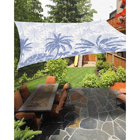 Sun Shade Sail 8'x10' Blue Tortoise Palm Tree Rectangle Sun Shade Sails Canopy Waterproof Tropical Plants Outdoor Sunshades Sand UV Block Cover Shades Cloth for Patio Backyard Garden Deck Porch Lawn