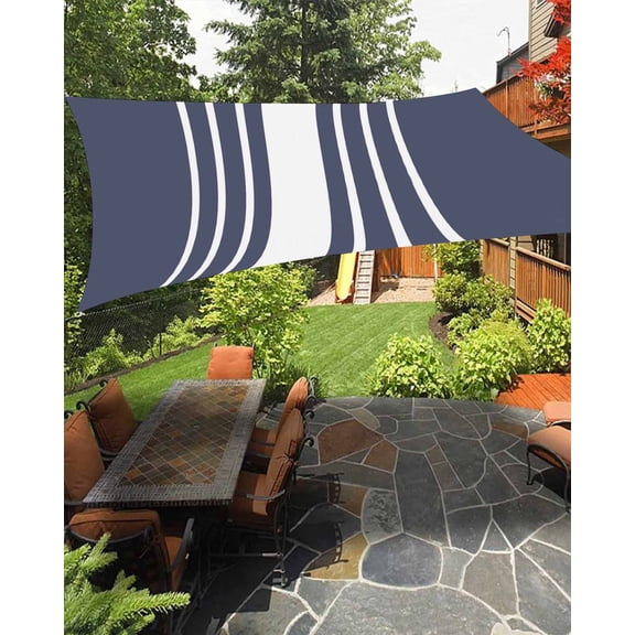 Sun Shade Sail 8'x10' Blue Vertical Stripes Rectangle Sun Shade Sails Canopy Waterproof Classic Striped Outdoor Sunshades Sand UV Block Cover Shades Cloth for Patio Backyard Garden Deck Porch Lawn