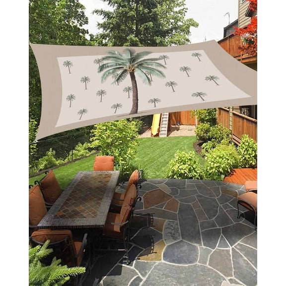 Sun Shade Sail 8'x10' Coconut Palm Trees Rectangle Sun Shade Sails Canopy Waterproof Summer Tropical Plants Outdoor Sunshades Sand UV Block Cover Shades Cloth for Patio Backyard Garden Deck Porch