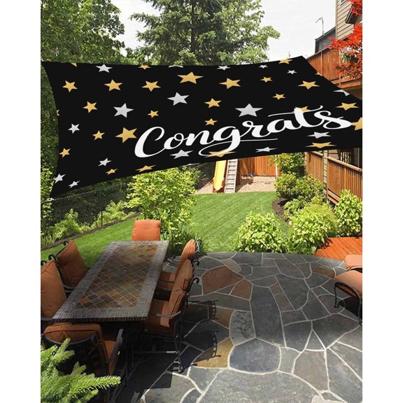 Sun Shade Sail 8'x10' Congrats Stars Cheers Rectangle Sun Shade Sails Canopy Waterproof Black Golden Outdoor Sunshades Sand UV Block Cover Shades Cloth for Patio Backyard Garden Deck Porch Lawn