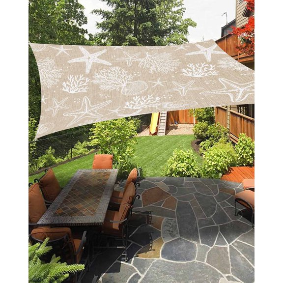 Sun Shade Sail 8'x10' Coral Starfish Rectangle Sun Shade Sails Canopy Waterproof Ocean Shell Marine Life Linen Outdoor Sunshades Sand UV Block Cover Shades Cloth for Patio Backyard Garden Deck Porch