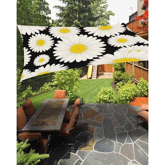 Sun Shade Sail 8'x10' Daisy Rectangle Sun Shade Sails Canopy Waterproof Black Yellow Bloom Floral Outdoor Sunshades Sand UV Block Cover Shades Cloth for Patio Backyard Garden Deck Porch Lawn