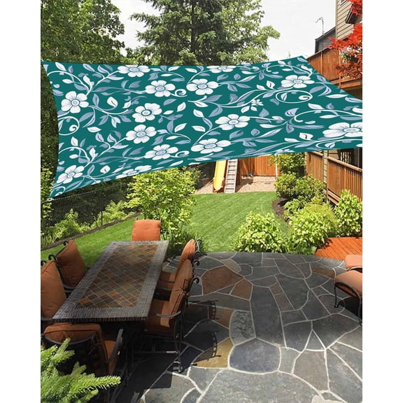 Sun Shade Sail 8'x10' Green Flowers Rectangle Sun Shade Sails Canopy Waterproof Vintage Pastoral Floral Outdoor Sunshades Sand UV Block Cover Shades Cloth for Patio Backyard Garden Deck Porch Lawn