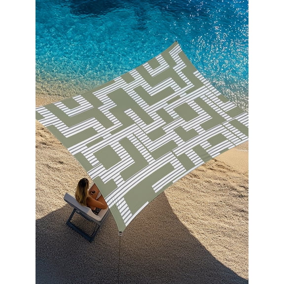 Sun Shade Sail 8'x10' Green Interlocking Lines Rectangle Sun Shade Sails Canopy Waterproof Maze Labyrinth Strokes Outdoor Sunshades Sand UV Block Cover Shades Cloth for Patio Backyard Deck Porch