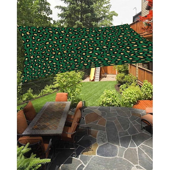 Sun Shade Sail 8'x10' Green Leopard Print Rectangle Sun Shade Sails Canopy Waterproof Luxury Animal Fur Pattern Outdoor Sunshades Sand UV Block Cover Shades Cloth for Patio Backyard Garden Deck