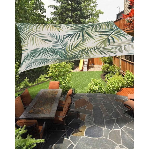 Sun Shade Sail 8'x10' Green Palm Leaves Rectangle Sun Shade Sails Canopy Waterproof Tropical Leaf Plant Outdoor Sunshades Sand UV Block Cover Shades Cloth for Patio Backyard Garden Deck Porch Lawn