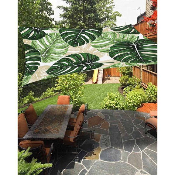 Sun Shade Sail 8'x10' Green Palm Leaves Rectangle Sun Shade Sails Canopy Waterproof Tropical Plant Tortoise Outdoor Sunshades Sand UV Block Cover Shades Cloth for Patio Backyard Garden Deck Porch