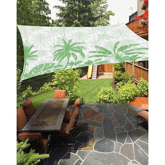 Sun Shade Sail 8'x10' Green Tortoise Palm Tree Rectangle Sun Shade Sails Canopy Waterproof Tropical Plants Outdoor Sunshades Sand UV Block Cover Shades Cloth for Patio Backyard Garden Deck Porch