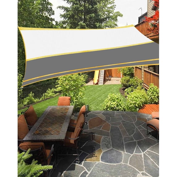 Sun Shade Sail 8'x10' Grey Rectangle Sun Shade Sails Canopy Waterproof Luxury Golden Stripes Lines Outdoor Sunshades Sand UV Block Cover Shades Cloth for Patio Backyard Garden Deck Porch Lawn