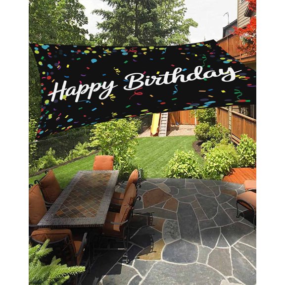 Sun Shade Sail 8'x10' Happy Birthday Rectangle Sun Shade Sails Canopy Waterproof Polka Dot Ribbon Celebration Black Outdoor Sunshades Sand UV Block Cover Shades Cloth for Patio Backyard Garden Deck