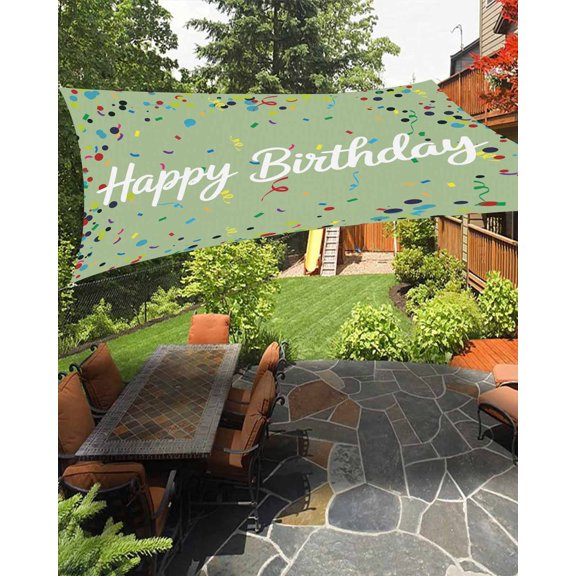 Sun Shade Sail 8'x10' Happy Birthday Rectangle Sun Shade Sails Canopy Waterproof Polka Dot Ribbon Celebration Sage Green Outdoor Sunshades Sand UV Block Cover Shades Cloth for Patio Backyard Deck