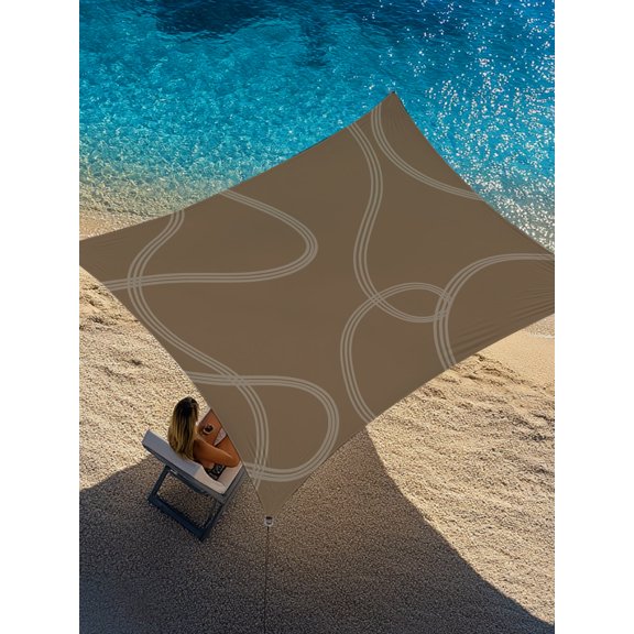 Sun Shade Sail 8'x10' Khaki Swirling Ribbons Rectangle Sun Shade Sails Canopy Waterproof Wavy Lines Abstract Tracks Outdoor Sunshades Sand UV Block Cover Shades Cloth for Patio Backyard Deck Porch