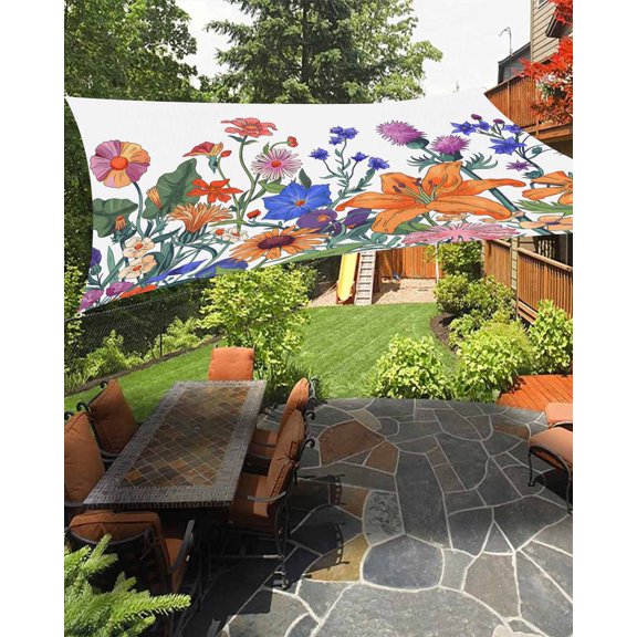 Sun Shade Sail 8'x10' Lavender Flower Rectangle Sun Shade Sails Canopy Waterproof Colorful Flower Plant Outdoor Sunshades Sand UV Block Cover Shades Cloth for Patio Backyard Garden Deck Porch Lawn