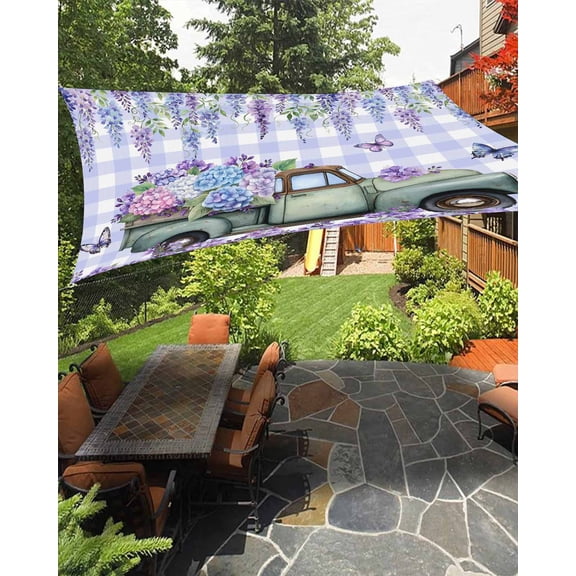 Sun Shade Sail 8'x10' Lavender Truck Rectangle Sun Shade Sails Canopy Waterproof Butterfly Wisteria Flower Purple Plaid Outdoor Sunshades Sand UV Block Cover Shades Cloth for Patio Backyard Deck