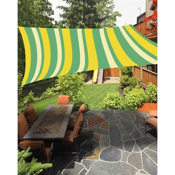 Sun Shade Sail 8'x10' Lemon Yellow Green Stripes Rectangle Sun Shade Sails Canopy Waterproof Vertical Striped Outdoor Sunshades Sand UV Block Cover Shades Cloth for Patio Backyard Garden Deck Porch