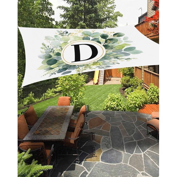 Sun Shade Sail 8'x10' Letter D Rectangle Sun Shade Sails Canopy Waterproof Alphabet Green Eucalyptus Leaves Outdoor Sunshades Sand UV Block Cover Shades Cloth for Patio Backyard Garden Deck Porch