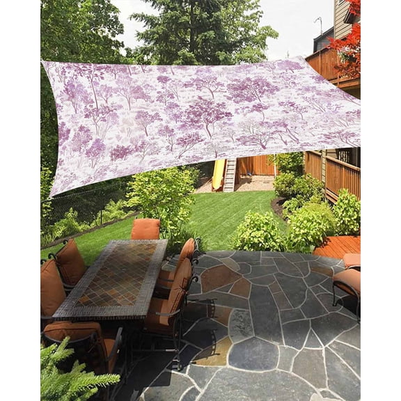 Sun Shade Sail 8'x10' Maple Tree Pine Rectangle Sun Shade Sails Canopy Waterproof Watercolor Plants Purple Outdoor Sunshades Sand UV Block Cover Shades Cloth for Patio Backyard Garden Deck Porch