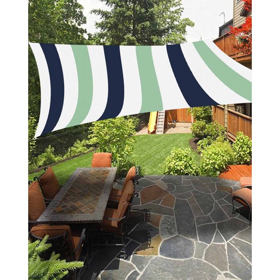 Sun Shade Sail 8'x10' Navy Blue Stripes Rectangle Sun Shade Sails Canopy Waterproof Green Contrast Striped Outdoor Sunshades Sand UV Block Cover Shades Cloth for Patio Backyard Garden Deck Porch