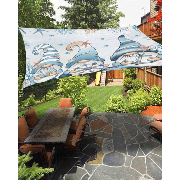 Sun Shade Sail 8'x10' Ocean Gnome Rectangle Sun Shade Sails Canopy Waterproof Blue Nautical Coral Starfish Shell Outdoor Sunshades Sand UV Block Cover Shades Cloth for Patio Backyard Garden Deck