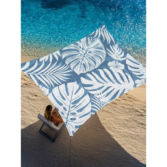 Sun Shade Sail 8'x10' Palm Leaves Rectangle Sun Shade Sails Canopy Waterproof Blue Jungle Leaf Monstera Plant Outdoor Sunshades Sand UV Block Cover Shades Cloth for Patio Backyard Deck Porch Lawn