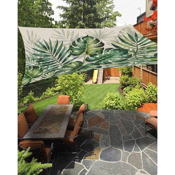 Sun Shade Sail 8'x10' Palm Leaves Rectangle Sun Shade Sails Canopy Waterproof Summer Tropical Plant Leaf Linen Outdoor Sunshades Sand UV Block Cover Shades Cloth for Patio Backyard Garden Deck Porch