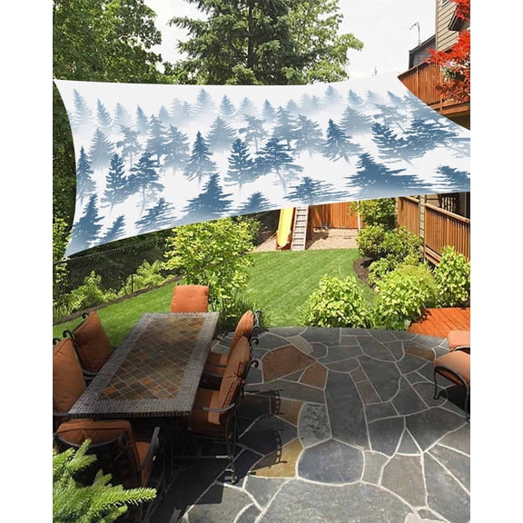 Sun Shade Sail 8'x10' Pine Tree Rectangle Sun Shade Sails Canopy Waterproof Nature Foggy Forest Light Blue Ombre Outdoor Sunshades Sand UV Block Cover Shades Cloth for Patio Backyard Garden Deck