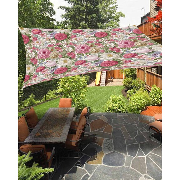 Sun Shade Sail 8'x10' Pink Bloom Flowers Rectangle Sun Shade Sails Canopy Waterproof Spring Floral Outdoor Sunshades Sand UV Block Cover Shades Cloth for Patio Backyard Garden Deck Porch Lawn