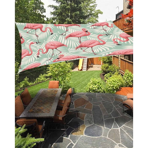 Sun Shade Sail 8'x10' Pink Flamingo Rectangle Sun Shade Sails Canopy Waterproof Tropical Palm Leaves Plant Outdoor Sunshades Sand UV Block Cover Shades Cloth for Patio Backyard Garden Deck Porch