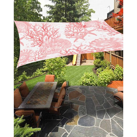 Sun Shade Sail 8'x10' Pink Starfish Conch Rectangle Sun Shade Sails Canopy Waterproof Coral Shell Outdoor Sunshades Sand UV Block Cover Shades Cloth for Patio Backyard Garden Deck Porch Lawn
