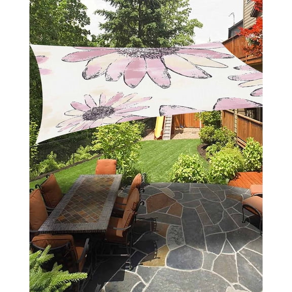 Sun Shade Sail 8'x10' Pink Sunflower Rectangle Sun Shade Sails Canopy Waterproof Flower Field Outdoor Sunshades Sand UV Block Cover Shades Cloth for Patio Backyard Garden Deck Porch Lawn