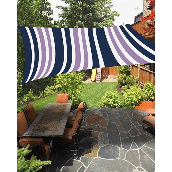Sun Shade Sail 8'x10' Purple Striped Rectangle Sun Shade Sails Canopy Waterproof Navy Blue Vertical Stripes Outdoor Sunshades Sand UV Block Cover Shades Cloth for Patio Backyard Garden Deck Porch