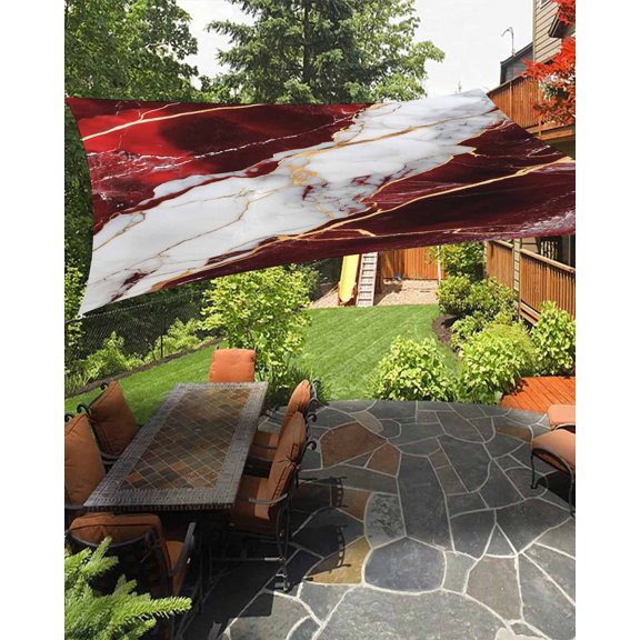 Sun Shade Sail 8'x10' Red Abstract Marble Rectangle Sun Shade Sails Canopy Waterproof Gold White Modern Outdoor Sunshades Sand UV Block Cover Shades Cloth for Patio Backyard Garden Deck Porch Lawn