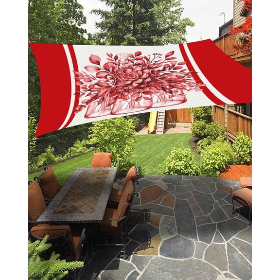 Sun Shade Sail 8'x10' Red Eucalyptus Leaves Rectangle Sun Shade Sails Canopy Waterproof Floral Vase Stripes Outdoor Sunshades Sand UV Block Cover Shades Cloth for Patio Backyard Garden Deck Porch