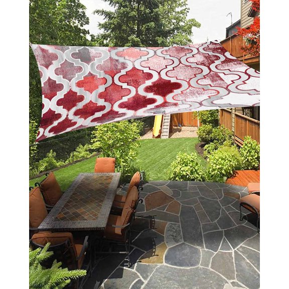 Sun Shade Sail 8'x10' Red Morocco Pattern Rectangle Sun Shade Sails Canopy Waterproof Abstract Graffiti Art Outdoor Sunshades Sand UV Block Cover Shades Cloth for Patio Backyard Garden Deck Porch