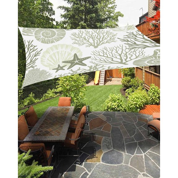 Sun Shade Sail 8'x10' Sage Green Starfish Shell Rectangle Sun Shade Sails Canopy Waterproof Coastal Ocean Coral Outdoor Sunshades Sand UV Block Cover Shades Cloth for Patio Backyard Garden Deck