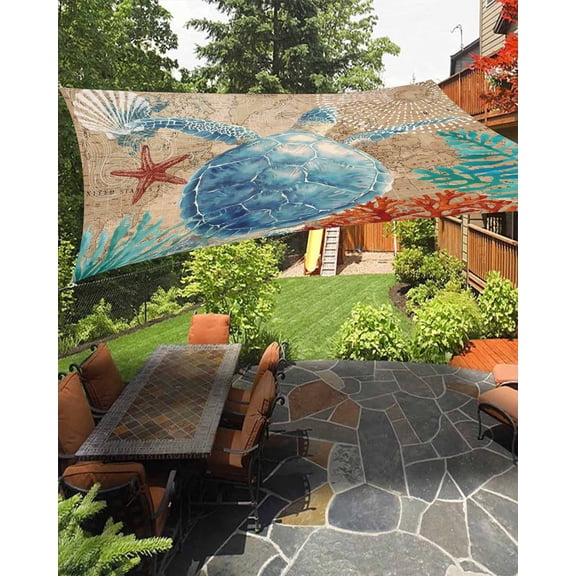 Sun Shade Sail 8'x10' Sea Turtle Rectangle Sun Shade Sails Canopy Waterproof Nautical Anchor Coral Ocean Marine Life Outdoor Sunshades Sand UV Block Cover Shades Cloth for Patio Backyard Garden Deck