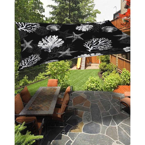 Sun Shade Sail 8'x10' Seaweed Starfish Shell Rectangle Sun Shade Sails Canopy Waterproof Black Coral Marine Life Outdoor Sunshades Sand UV Block Cover Shades Cloth for Patio Backyard Garden Deck