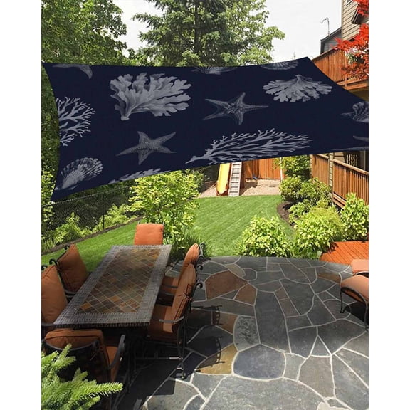 Sun Shade Sail 8'x10' Seaweed Starfish Shell Rectangle Sun Shade Sails Canopy Waterproof Nautical Coral Marine Life Outdoor Sunshades Sand UV Block Cover Shades Cloth for Patio Backyard Garden Deck