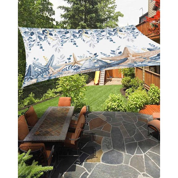 Sun Shade Sail 8'x10' Shell Starfish Rectangle Sun Shade Sails Canopy Waterproof Conch Berry Eucalyptus Leaves Outdoor Sunshades Sand UV Block Cover Shades Cloth for Patio Backyard Garden Deck Porch